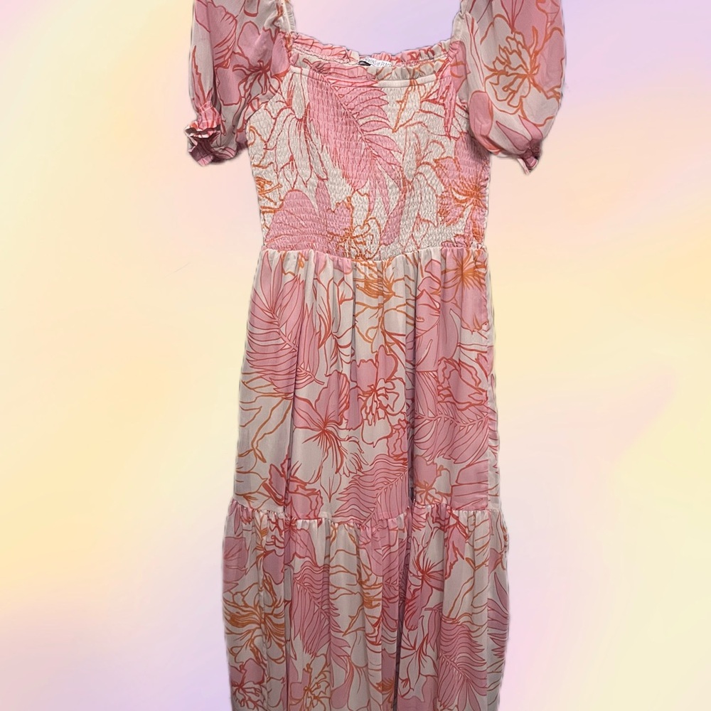 Patrons of Peace Pink and Orange Floral Long Sleeve Dress